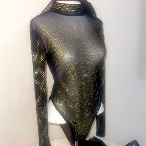 Women’s Sheer Bodysuit With Gold Studs